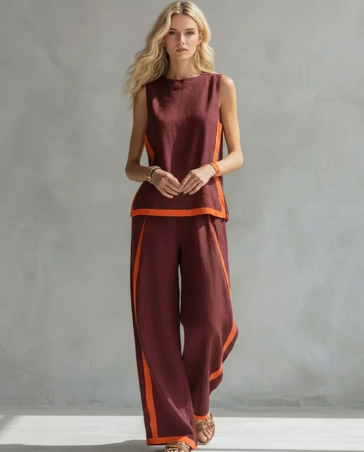 Ursula - Elegante en Casual Set van Vest en Broek met Twee-Tonige Afwerkingen