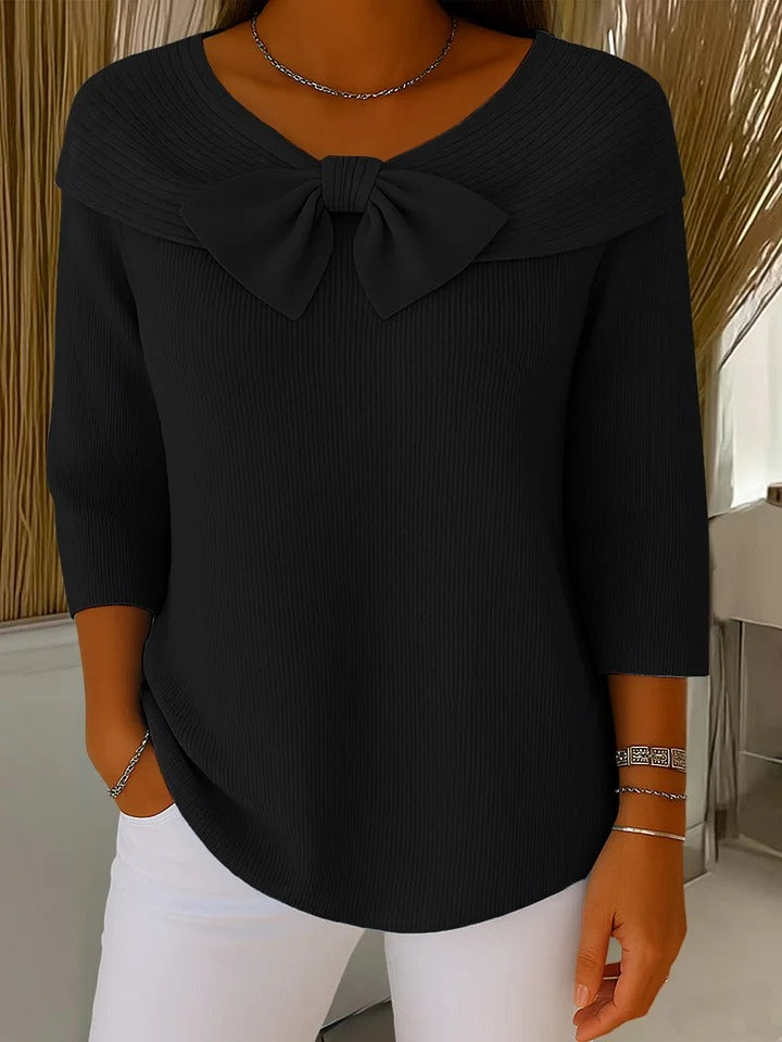 Tivella™ | Sweater met Strik en Ronde Halslijn