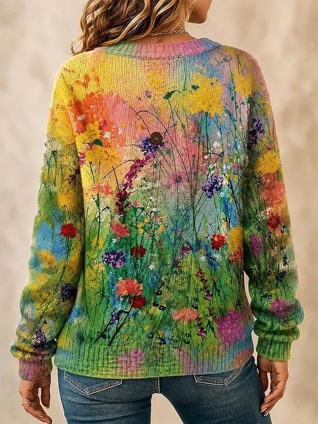 Lillian | Bloemen Ombre Cardigan Lange Mouwen Brei