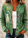 Leah | Gebloemde Kat Print Gebreide Knopen Voor Cardigan