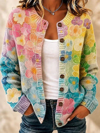 Zoey | Pastel Bloem Ombre Gebreide Knopen Voor Cardigan