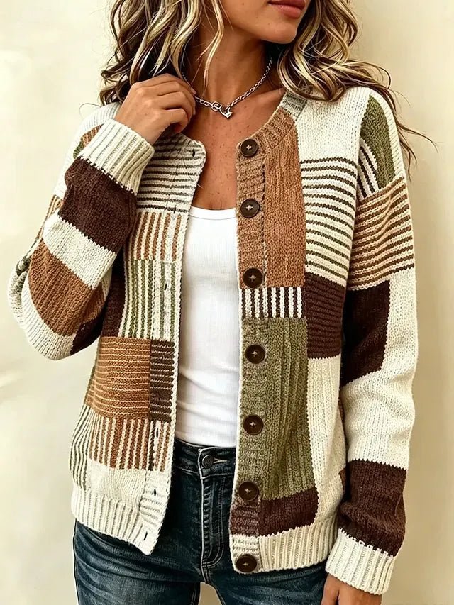 Ellie | Geometrische Patchwork Gebreide Knopen Voor Cardigan