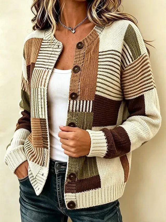 Ellie | Geometrische Patchwork Gebreide Knopen Voor Cardigan