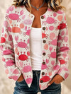 Nora | Roze Krabprint Gebreide Knopen Voorkant Cardigan