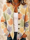 Lily | Bladerenprint Gebreide Knopen Voorkant Cardigan