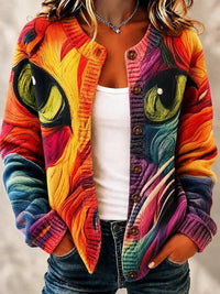 Aurora | Abstracte Kleurblok Gebreide Knopen Voorkant Cardigan