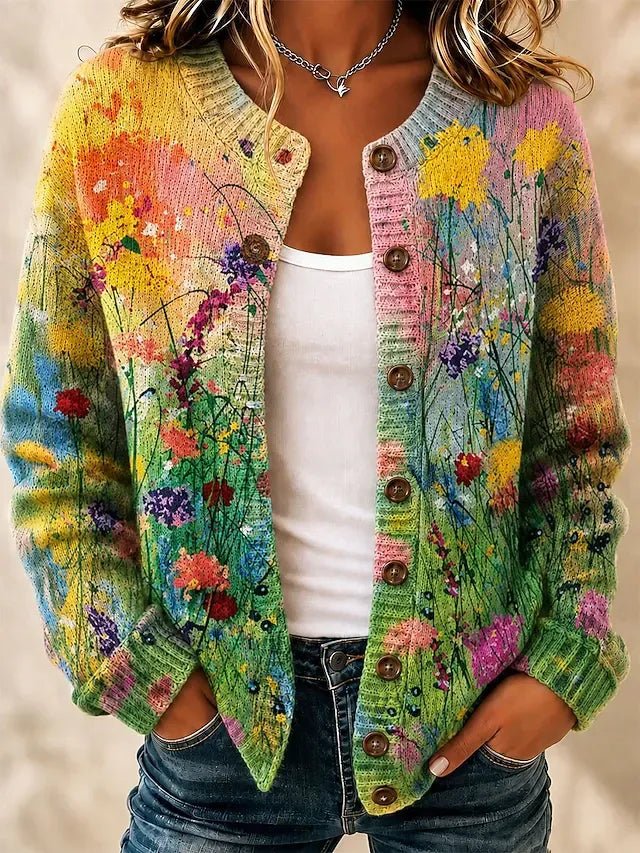 Lillian | Bloemen Ombre Cardigan Lange Mouwen Brei
