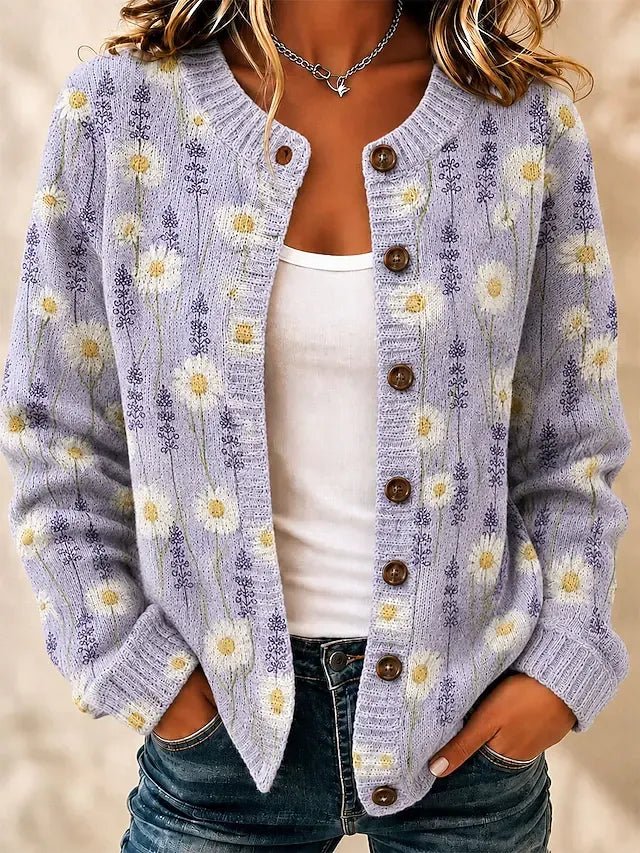 Violet | Daisy Print Gebreide Knopen Voor Cardigan
