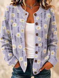 Violet | Daisy Print Gebreide Knopen Voor Cardigan