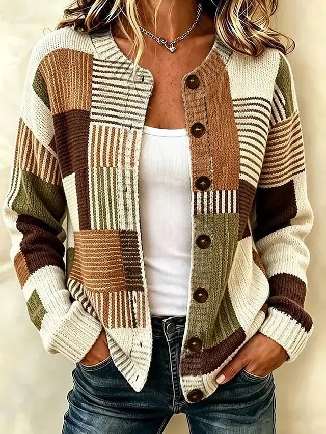 Ellie | Geometrische Patchwork Gebreide Knopen Voor Cardigan
