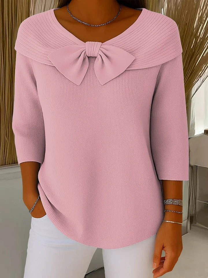 Tivella™ | Sweater met Strik en Ronde Halslijn