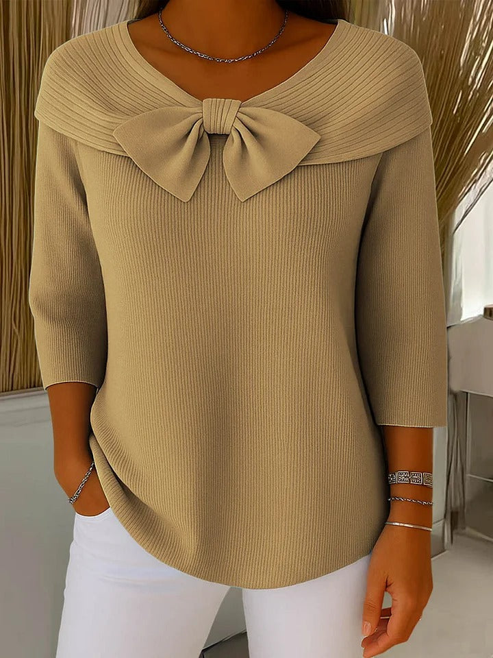 Tivella™ | Sweater met Strik en Ronde Halslijn