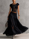 Zwarte Doorzichtige Kant Gecombineerde Top en Geplooide Maxi Rok Set