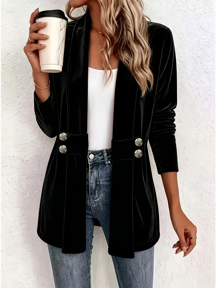 Lark™ | Zwarte Velvet Knop-Tab Cardigan