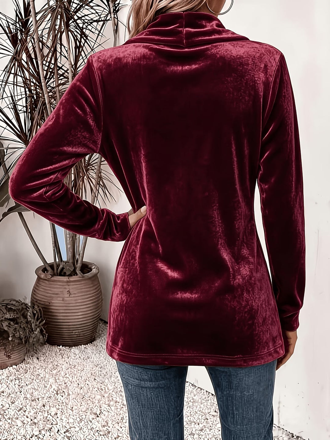 Livia™ | Wijn Velours Knop-Tabs Cardigan