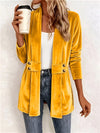 Maeve™ | Mosterd Velours Knop-Taille Cardigan
