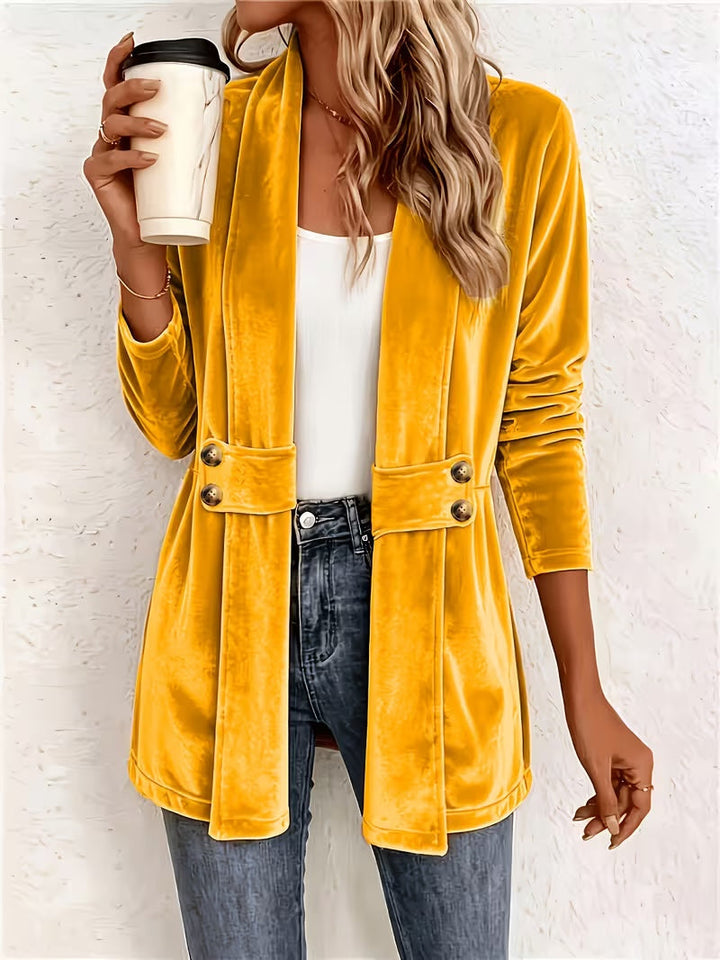 Maeve™ | Mosterd Velours Knop-Taille Cardigan