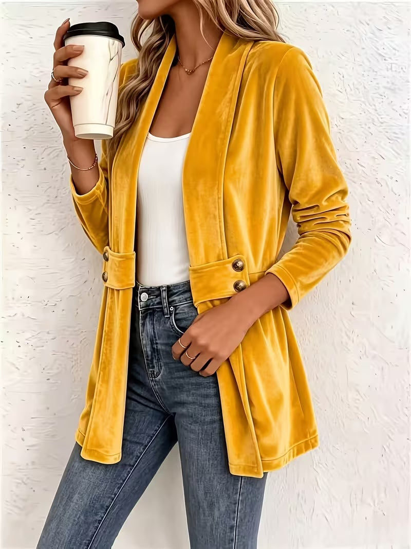 Maeve™ | Mosterd Velours Knop-Taille Cardigan