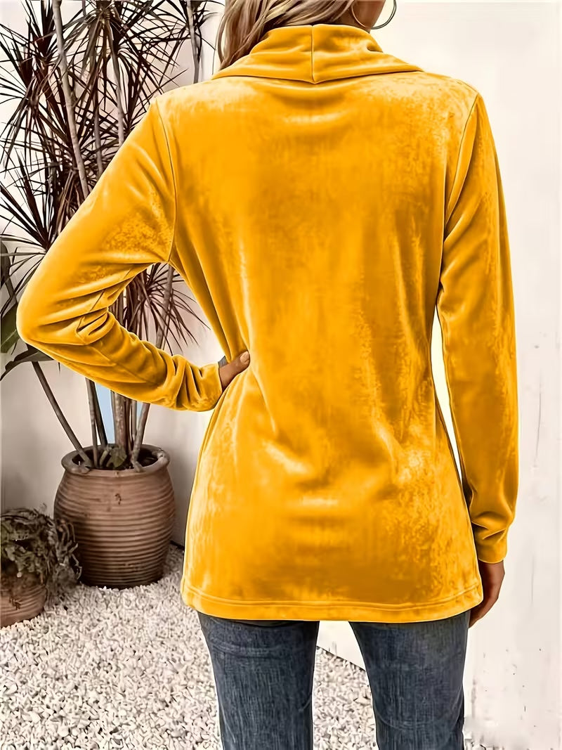 Maeve™ | Mosterd Velours Knop-Taille Cardigan
