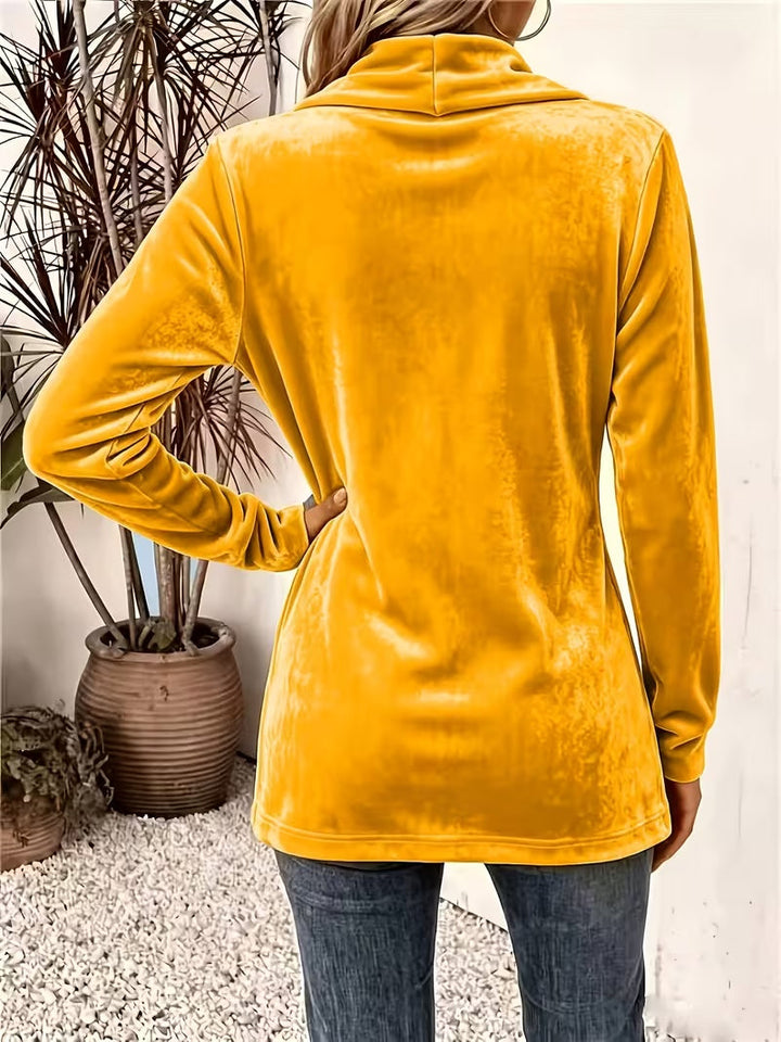 Maeve™ | Mosterd Velours Knop-Taille Cardigan