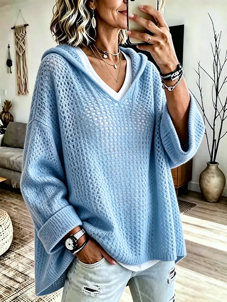 Vintage Zonbeschermende Gebreide Hoodie Trui