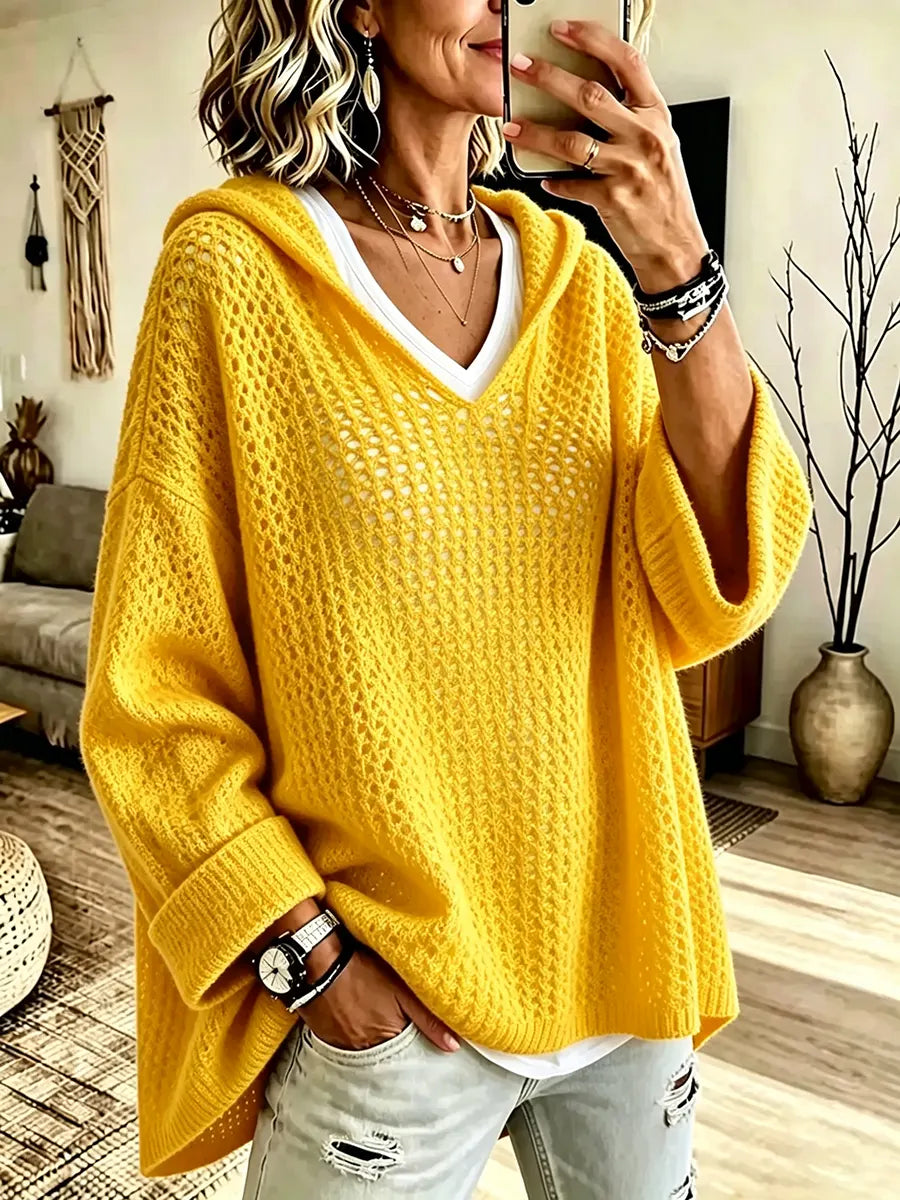 Vintage Zonbeschermende Gebreide Hoodie Trui