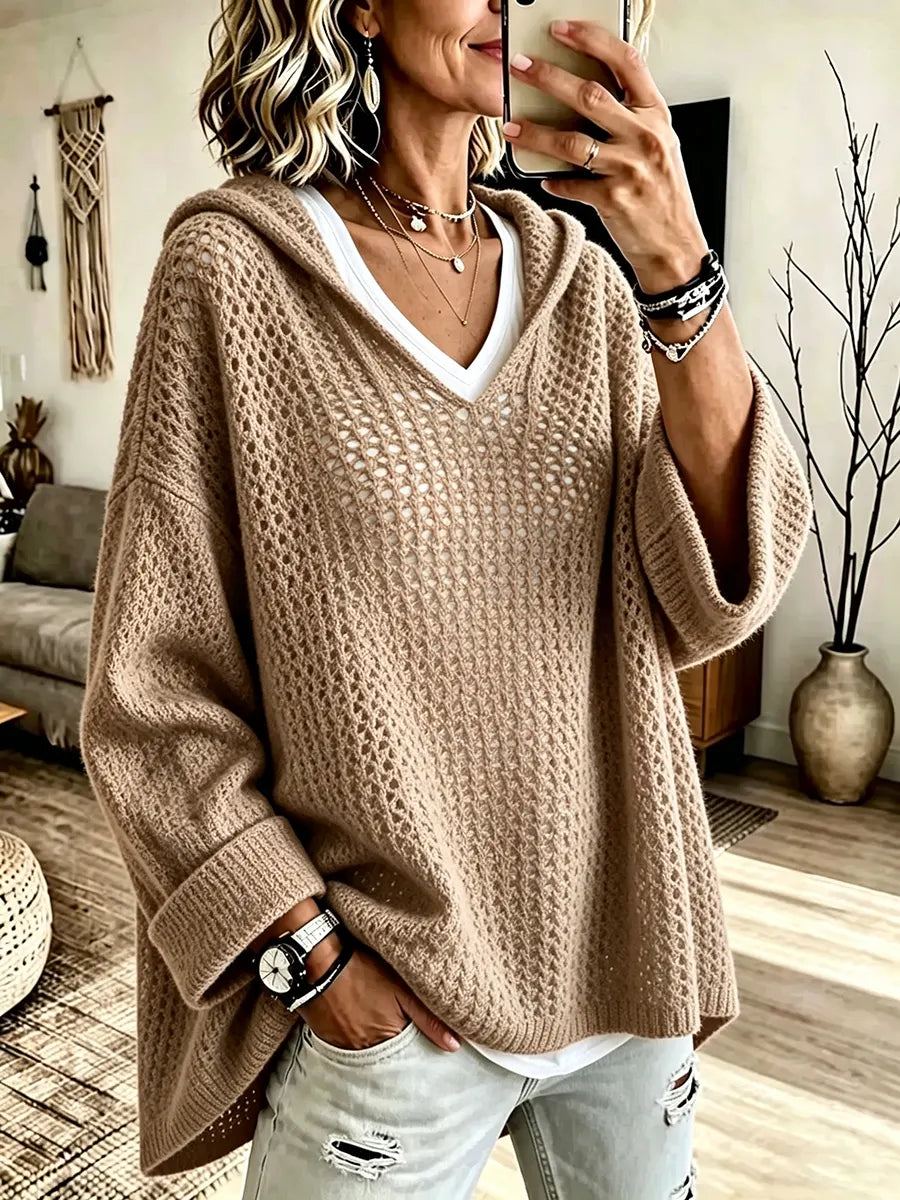 Vintage Zonbeschermende Gebreide Hoodie Trui