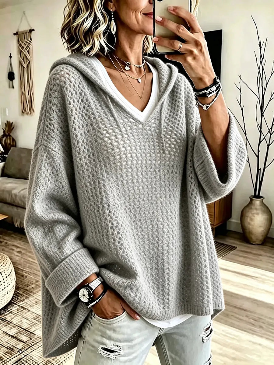 Vintage Zonbeschermende Gebreide Hoodie Trui