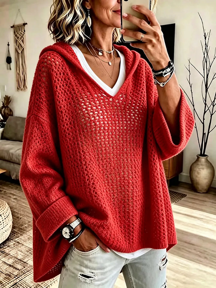 Vintage Zonbeschermende Gebreide Hoodie Trui