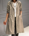 Kathleen | Lange trenchcoat met capuchon en rits