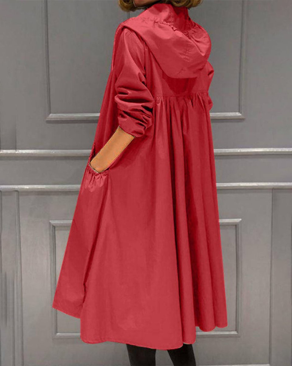 Kathleen | Lange trenchcoat met capuchon en rits