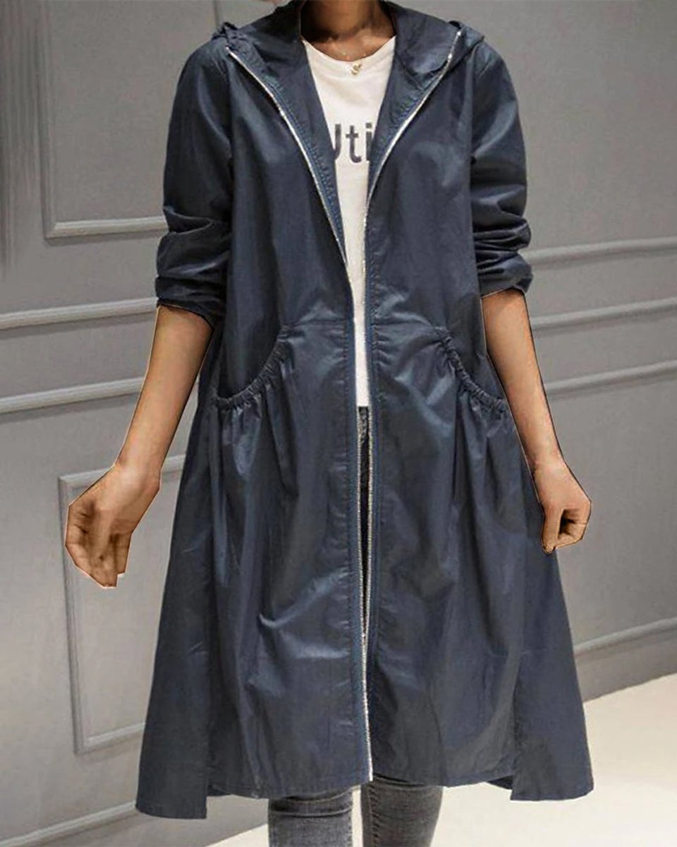 Kathleen | Lange trenchcoat met capuchon en rits