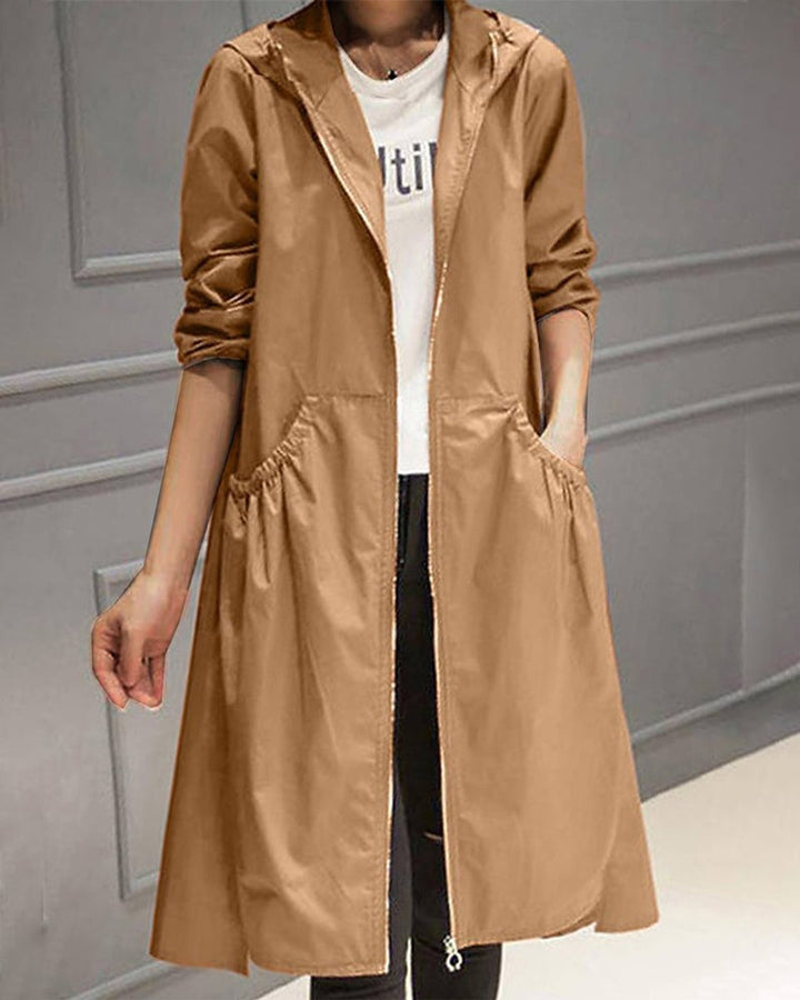 Kathleen | Lange trenchcoat met capuchon en rits
