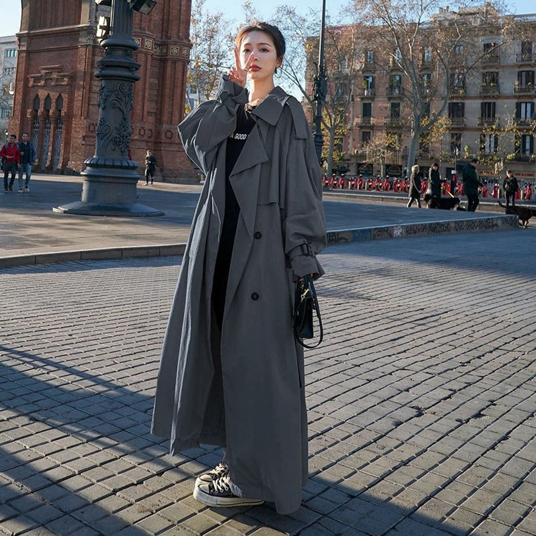 Lena | Oversized lange trenchcoat met dubbele knopenrij