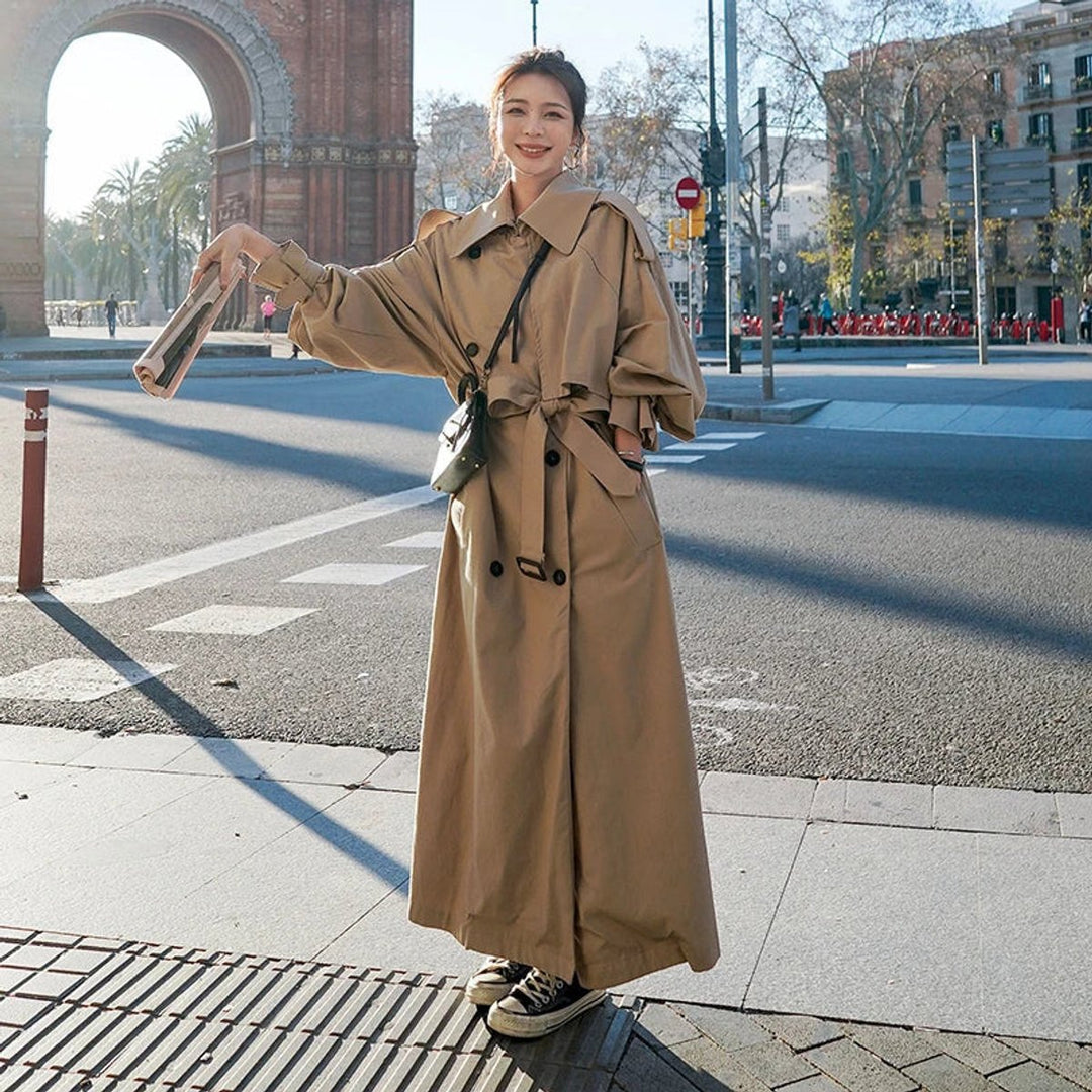 Lena | Oversized lange trenchcoat met dubbele knopenrij
