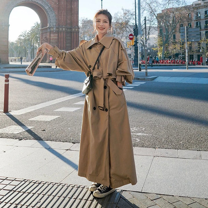 Lena | Oversized lange trenchcoat met dubbele knopenrij