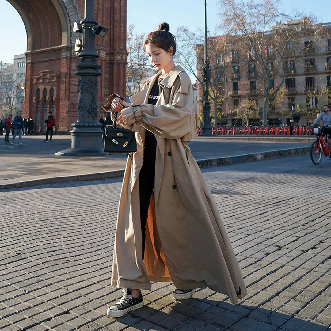 Lena | Oversized lange trenchcoat met dubbele knopenrij