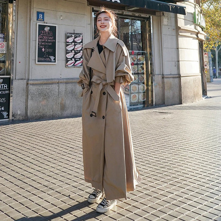 Lena | Oversized lange trenchcoat met dubbele knopenrij