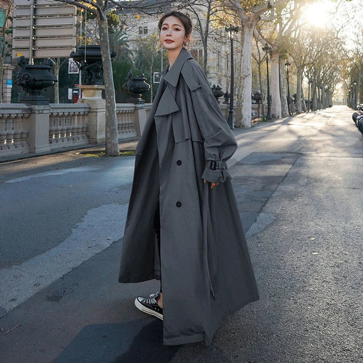 Lena | Oversized lange trenchcoat met dubbele knopenrij