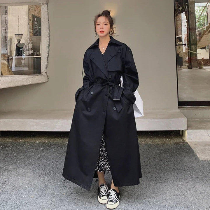 Lena | Oversized lange trenchcoat met dubbele knopenrij